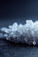Obraz premium Minimalist still life: ice on black surface, cold tones and sharp crystalline texture
