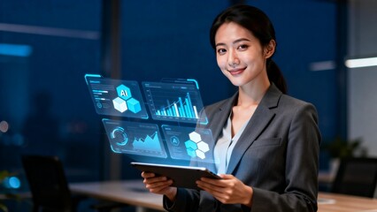 Businesswoman with digital data interface