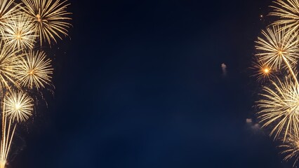 Vibrant fireworks exploding in night sky with dark blue background