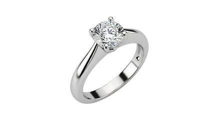 A diamond ring with a large round cut diamond on a transparent background