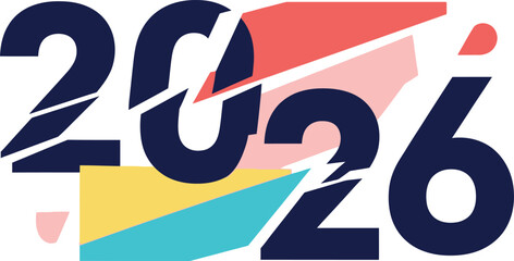 Creative 2026 happy new year typography with sharp geometric cutting effects and vibrant abstract shapes for modern banner.