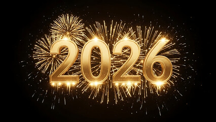 Golden 2026 Fireworks Display Celebrating New Years Eve with Sparkling Effects