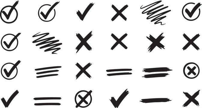 Check Marks and Crosses Symbols Set Isolated on White Background