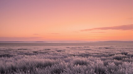 Serene Landscape at Dawn with Pink and Orange Sky Over Plains