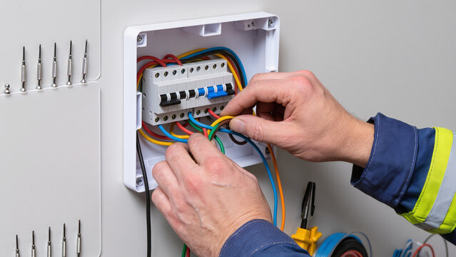 electrician installing electrical outlet