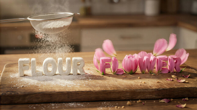 Flour & Flower Homophone Play: Creative Baking Ingredients and Natural Beauty Still Life for Culinary & Design