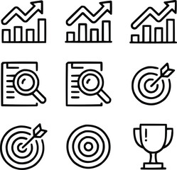 Profit Increase & Data Analysis Outline Icons Strategy, Success, and Performance