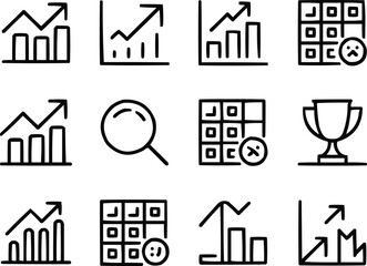 Profit Increase & Data Analysis Outline Icons Strategy, Success, and Performance
