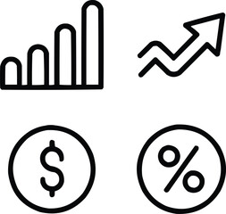 Financial Growth Outline Icon Set  Rising Bar Chart, Up Arrow, and Profit Indicators