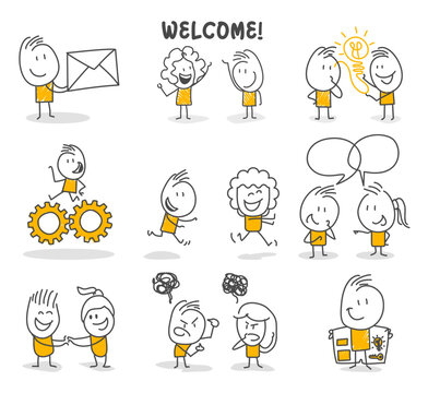Business professionals managing effective communication and creative problem solving processes through teamwork.