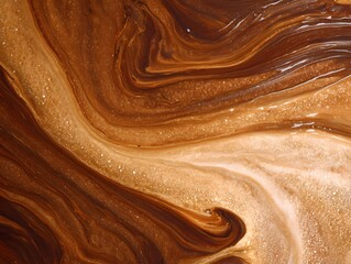 Glowing caramel swirl with warm brown tones, top-right empty