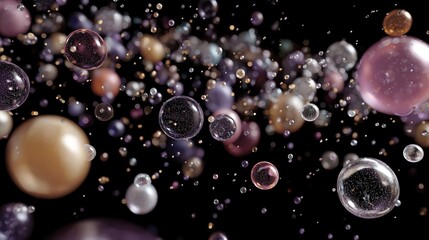 Vibrant, multicolored bubbles floating against a dark background, creating a playful and dynamic scene.