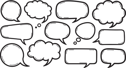 Obraz premium Hand Drawn Speech Bubbles Set Isolated on White Background