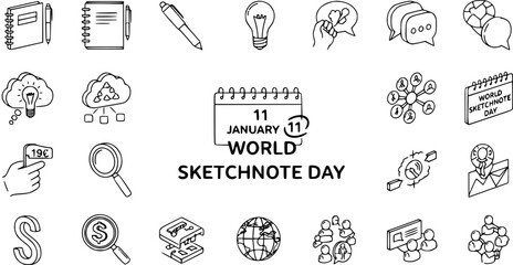 Obraz premium World Sketchnote Day Celebration: Icons for Creativity, Ideas, and Collaboration
