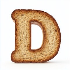 Loaf bread with dry edges in the shape of the letter D for children's food, isolated white