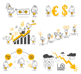 Economic journey of professionals taking strategic decisions against economic fluctuations and advancing step by step towards financial goals.