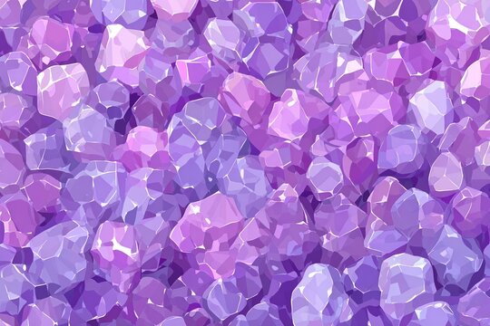 Amethyst Crystals: A dazzling display of amethyst crystals, shimmering with various shades of purple, filling the frame in an enchanting pattern.