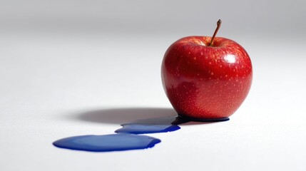 Fresh red apple on a blue background isolated and healthy food concept
