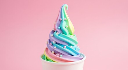 A unicorn ice cream swirl with pastel rainbow colors. 