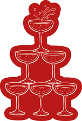 Red champagne glasses tower handdrawn romantic wedding celebration illustration sticker isolated on transparent background
