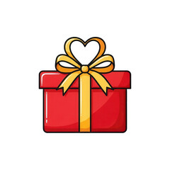 Beautiful red PNG Transparent gift box with golden ribbon and heart