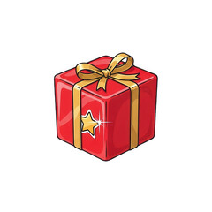Beautifully wrapped red PNG Transparent gift box with golden ribbon