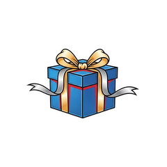 Beautiful blue PNG Transparent gift box with ribbon and bow