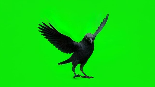 crow dancing, Loopable isolated on green screen for vfx projects background video