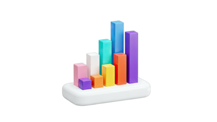 Colorful 3D Bar Chart Showing Growth on White Background
