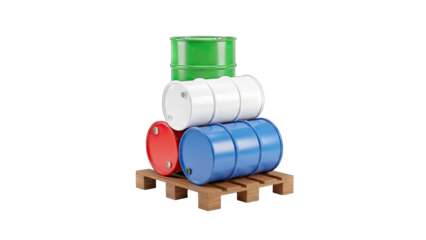 Colorful Barrels Stacked on Pallet - Industrial Concept