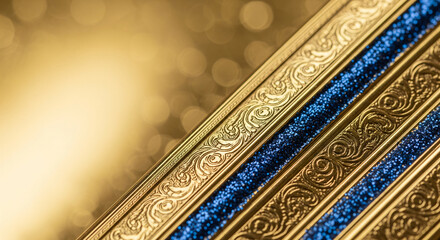 Dark blue gold waves decoration fabric , a normal simple grainy noise grungy empty space or spray texture , a rough abstract retro vibe shine bright light and glow background template color gradient