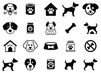Set of dog and pet care icons. collection of  various aspects of dogs and pet care