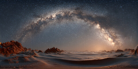 Martian night scene, Red rocks beneath starry sky, 360 VR view