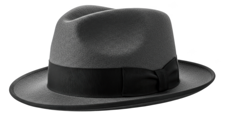 Gray felt fedora hat with black ribbon band and bow gray hat felt hat
