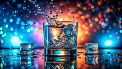 Macro Photography: Sparkling Water with Ice Cube - Refreshing Drink Detail
