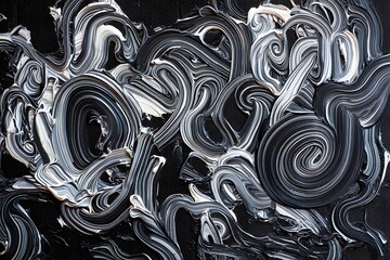 Abstract black and white swirling paint texture background