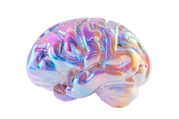 Iridescent brain illustration isolated on transparent background