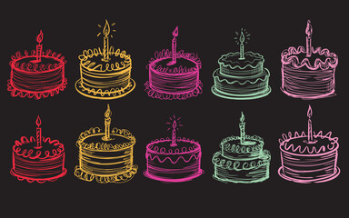 Birthday Cake with Candle Hand Drawn Sketch Illustration