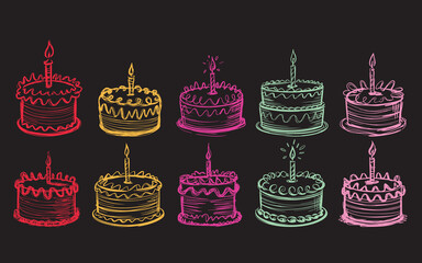 Birthday Cake with Candle Hand Drawn Sketch Illustration