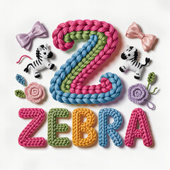 Crochet Alphabet Letter Z with Cute Zebra Educational Kids Illustration