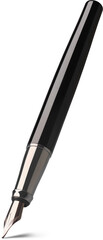 glossy black fountain pen isolated white background, smooth polished finish with metallic silver grip and nib, mock-up template