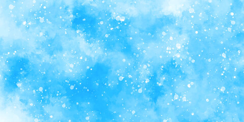 Fototapeta premium Abstract blue sky watercolor background. light blue bokeh glitter background on blurred texture. watercolor stain with hand paint pattern on blue splash with canvas. beautiful blue sky with cloud.