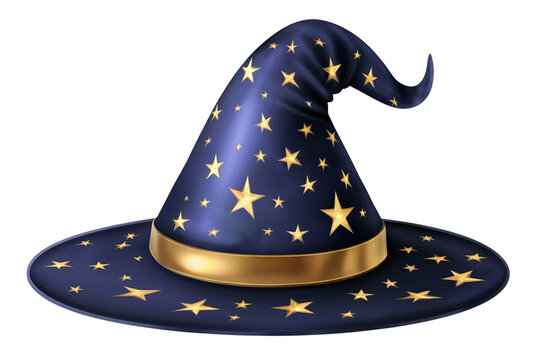 Blue wizard hat with golden stars isolated on transparent background