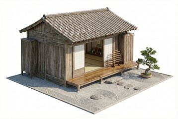 Isometric Traditional Japanese Zen Garden House