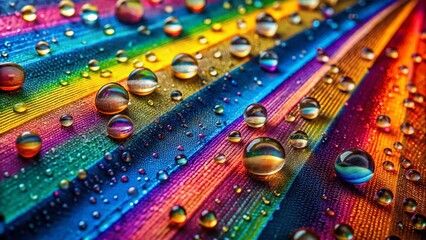 Macro Water Droplets on Colorful Umbrella Fabric, Close-up Rain Detail