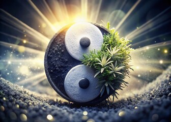 Macro Yin Yang Sun Plant Black White Photography - Abstract Nature Art