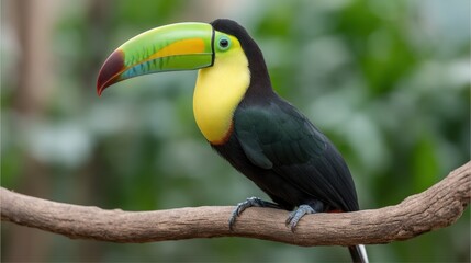 Obraz premium Vibrant Toucan Perched on a Branch Surrounded by Lush Greenery Capturing the Essence of Exotic Wildlife in a Natural Habitat
