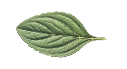 Detailed green leaf with serrated edges and prominent veins on black background serrated leaf veins