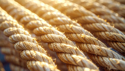 Rope Texture: The intricate texture of a sturdy rope, illuminated by the warm light, offers a tactile feast for the eyes, presenting a robust symbol of strength and connectivity.