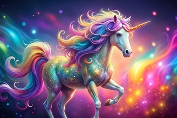 Magical Unicorn Sublimation Glitter Art Design, Rainbow Mane & Tail